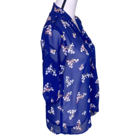 Everly Women's Navy 3/4 Sleeve Patterned Blouse w/Front Tie at Neckline Size XS - Picture 4 of 6